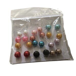 Fashion‎ Jewelry Earring Set 12 Pairs Multicolor Pearl Studs For Women Girls